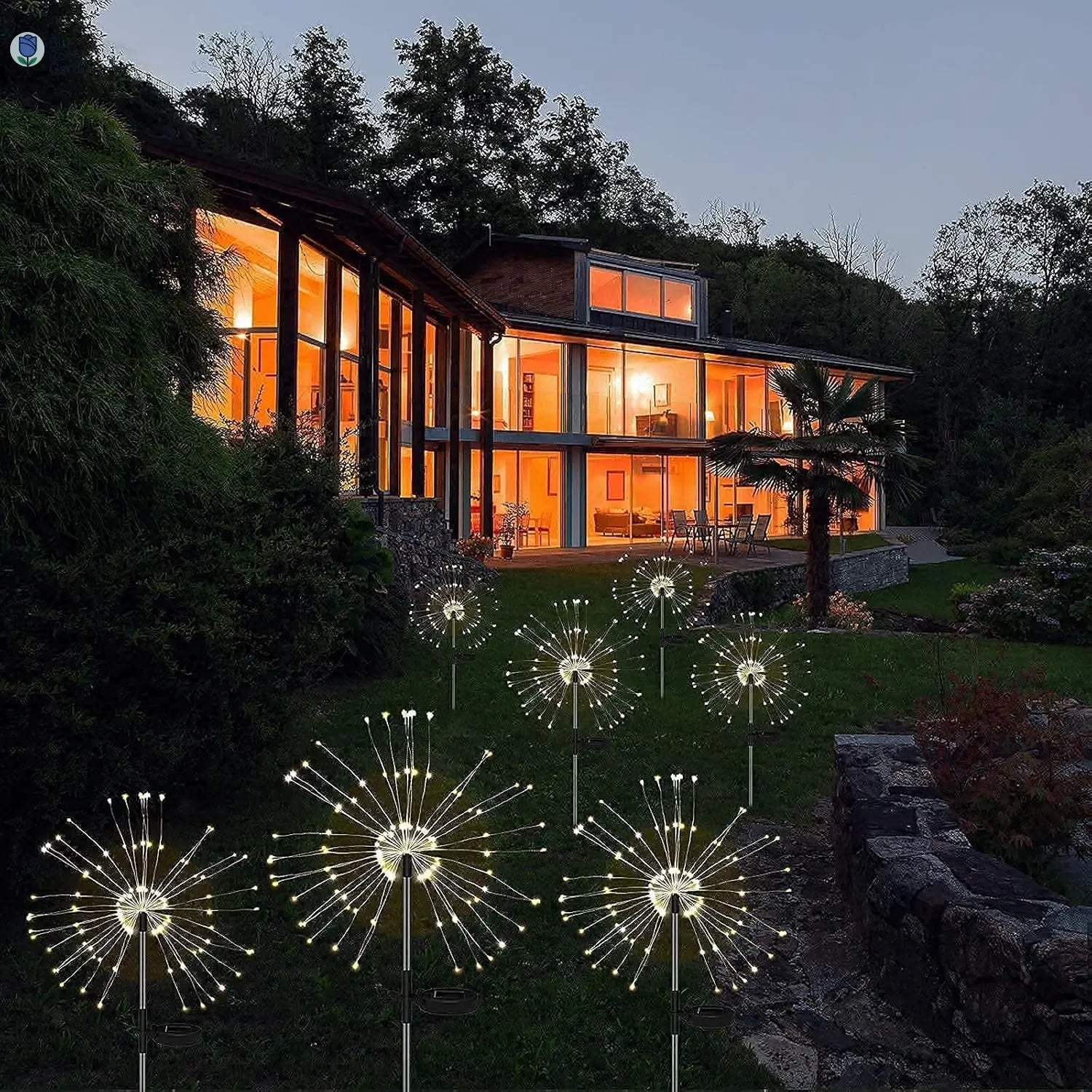 Solar Firework Lights Solar Lights Outdoor Solar Garden Decorative Lights DIY Shape Warm White Waterproof 105 LED String Lights 2 Lighting Modes Stake Lights for Christmas Garden Patio Lawn 2 Pack