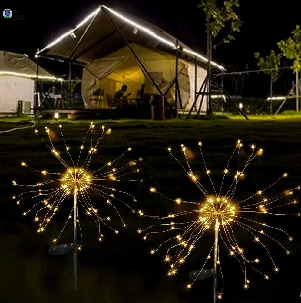 Solar Firework Lights Solar Lights Outdoor Solar Garden Decorative Lights DIY Shape Warm White Waterproof 105 LED String Lights 2 Lighting Modes Stake Lights for Christmas Garden Patio Lawn 2 Pack
