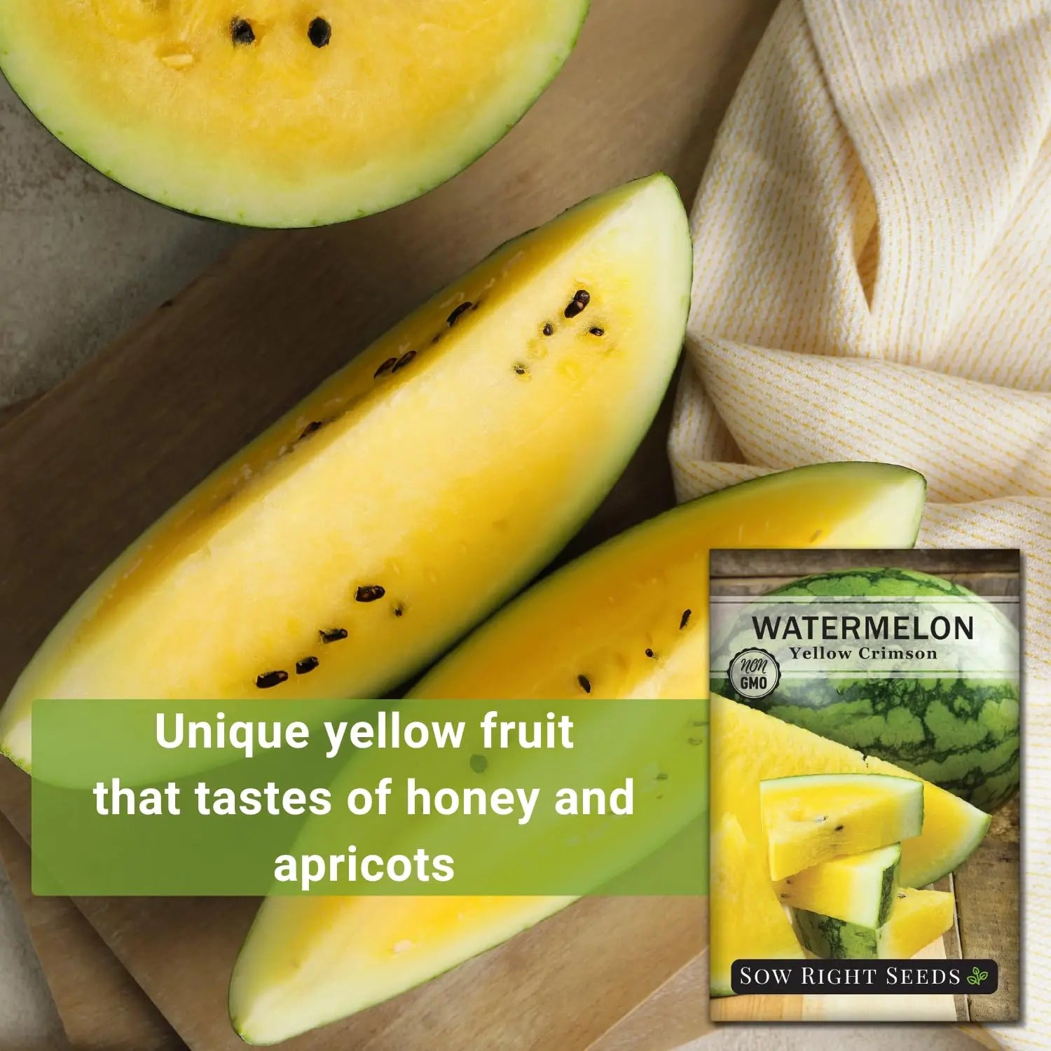 Sow Right Seeds - Yellow Crimson Sweet Watermelon Seed for Planting - Non-GMO Heirloom Packet with Instructions to Plant a Home Vegetable Garden - Rare Yellow Flesh Melon with Sweet Flavor (1) Sow Right Seeds