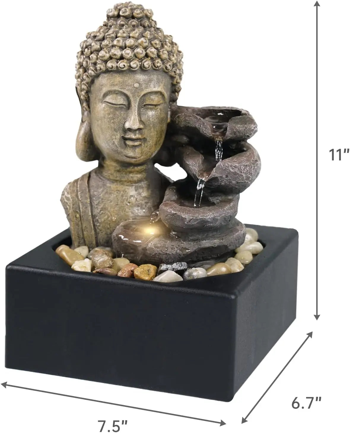 Tabletop Waterfall Fountain Indoor - Buddha Water Fountains 4-Tier Tabletop Waterfall of Zen Meditation Buddha Fountain with LED Warm Light for Office Home and Bedroom Desktop Decor