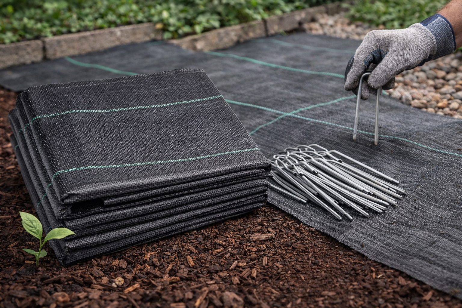 Clean Beds Install Bundle | Heavy-Duty Weed Barrier (6FT x 50 FT;3.2oz; 300 sq ft) + Landscape Staples 💙 Blu Rose's Garden LLC 💙 💙 Blu Rose's Garden LLC 💙