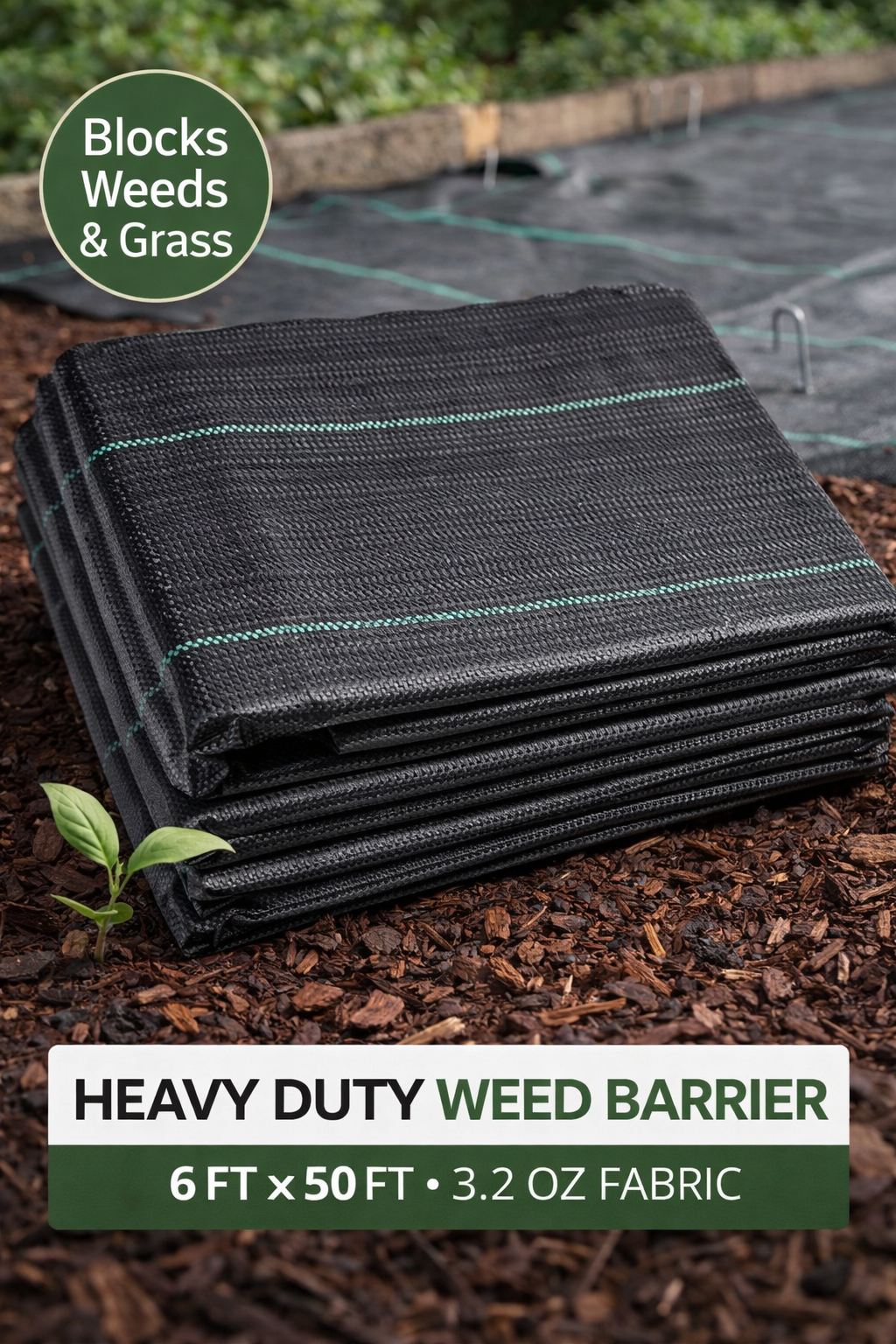 Clean Beds Install Bundle | Heavy-Duty Weed Barrier (6FT x 50 FT;3.2oz; 300 sq ft) + Landscape Staples 💙 Blu Rose's Garden LLC 💙 💙 Blu Rose's Garden LLC 💙