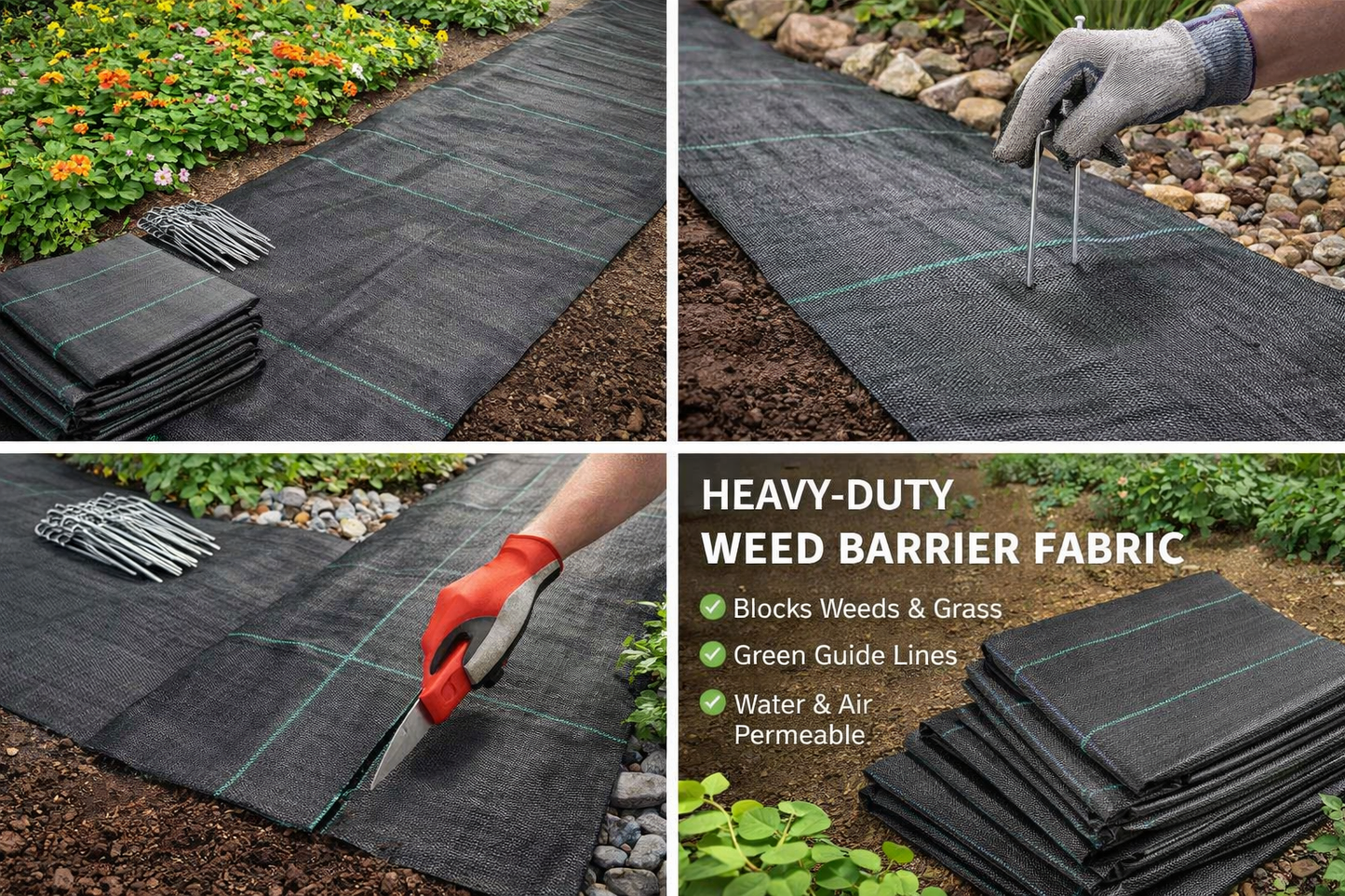 Clean Beds Install Bundle | Heavy-Duty Weed Barrier (6FT x 50 FT;3.2oz; 300 sq ft) + Landscape Staples 💙 Blu Rose's Garden LLC 💙 💙 Blu Rose's Garden LLC 💙