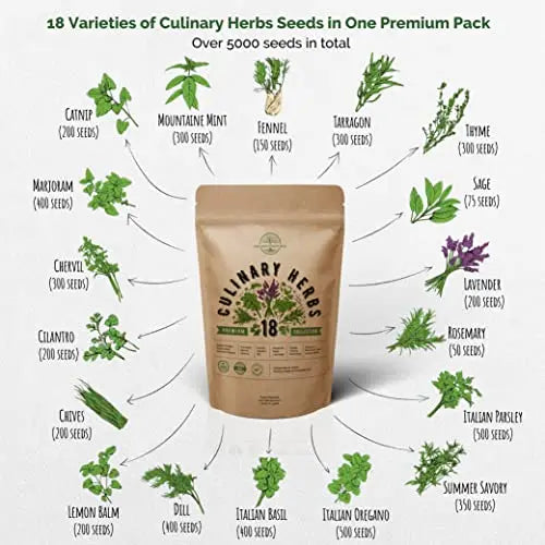 18 Culinary Herbs Seeds Variety Pack - Heirloom, NON-GMO, Herbs Seeds for Planting Outdoor and Indoor - Home Gardening. Over 5000+ seeds including Rosemary, Thyme, Oregano, Mint, Basil, Parsley & More - 💙 Blu Rose's Garden LLC 💙