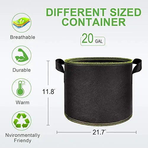 5-Pack 20 Gallon Grow Bags Heavy Duty 300G Thickened Nonwoven Plant Fabric Pots with Handles - 💙 Blu Rose's Garden LLC 💙