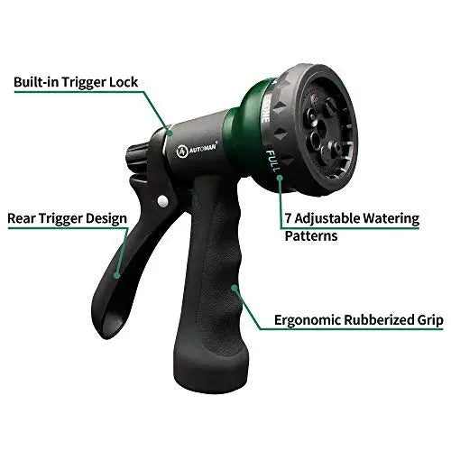 AUTOMAN-Garden-Hose-Nozzle,ABS Water Spray Nozzle with Heavy Duty 7 Adjustable Watering Patterns,Slip Resistant for Watering Plants,Lawn& Garden,Washing Cars,Cleaning,Showering Pets & Outdoor Fun. - 💙 Blu Rose's Garden LLC 💙