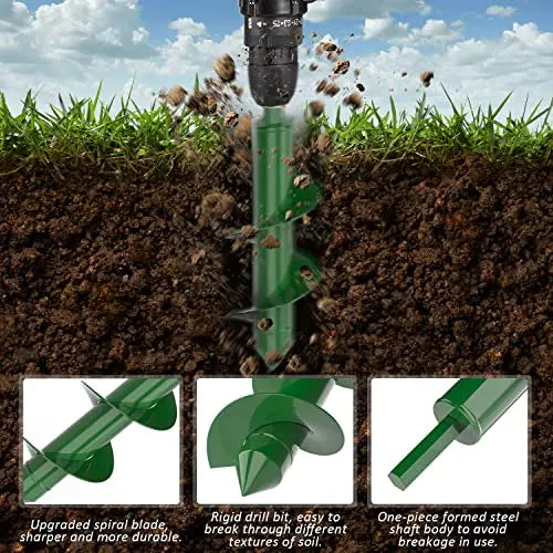 Auger Drill Bit for Planting 4 Pack -1.6x9", 1.6x17.8", 2x14.5" & 3.15x12"- Bulb Flowers Planter Tool, Garden Post Hole Digger, Umbrella Hole Drill Bit, for 3/8” Hex Drive Drill, Plant Rapid Planter - 💙 Blu Rose's Garden LLC 💙