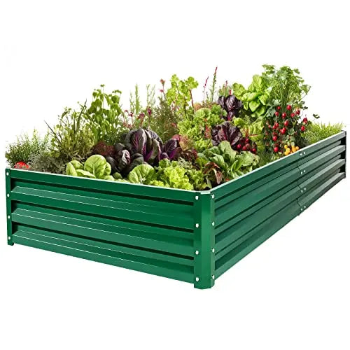 BLUU 8×4×1FT Galvanized Raised Garden Bed Metal Planter Box Outdoor for Vegetables, Flowers, Herbs with 10pcs T-Type Tags & a Pair of Gloves, Green - 💙 Blu Rose's Garden LLC 💙