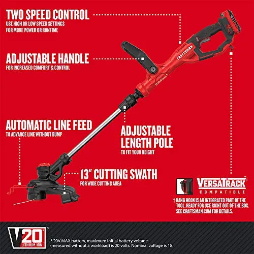 CRAFTSMAN V20 WEEDWACKER Cordless String Trimmer, 13”, Adjustable Pole Length, 2-Speed Control, Spool Included (CMCST900D1) - 💙 Blu Rose's Garden LLC 💙