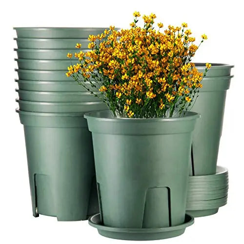 EHWINE Plant Pots, 12Pack 7 Inch Planters for Indoor Plants, Plastic Planters with Drainage Hole and Tray, Flower Pots Indoor Plant Pots for Patio Garden Home Office Flowers Succulents - 💙 Blu Rose's Garden LLC 💙