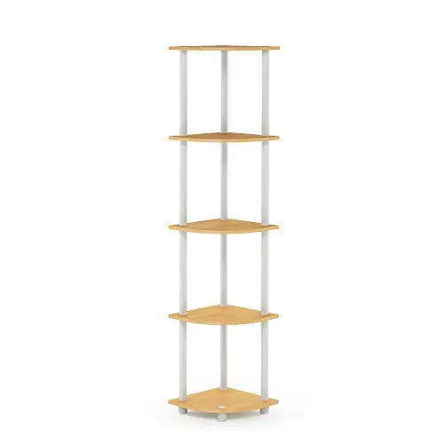 Furinno Turn-N-Tube 5 Tier Corner Display Rack Multipurpose Shelving Unit, 1-Pack, Beech/White - 💙 Blu Rose's Garden LLC 💙