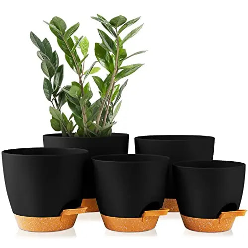 GARDIFE Plant Pots 7/6.5/6/5.5/5 Inch Self Watering Planters with Drainage Hole, Plastic Flower Pots, Nursery Planting Pot for All House Plants, Succulents,Snake Plant, African Violet, Flowers,Black - 💙 Blu Rose's Garden LLC 💙