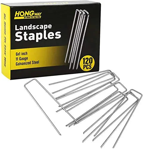 HongWay 120 Pack Landscape Staples 6 Inches 11 Gauge Stakes, Galvanized Garden Stakes U-Shaped Pins and Landscaping Staples for Sod Anchoring Landscape Fabric Irrigation Tubing - 💙 Blu Rose's Garden LLC 💙