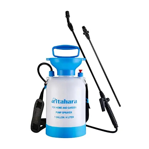 Kitahara 1 Gallon Garden Pump Pressure Sprayer with Pressure Relief Valve, Adjustable Shoulder Strap and Nozzles, for Yard Lawn Weeds Plant Water - 💙 Blu Rose's Garden LLC 💙