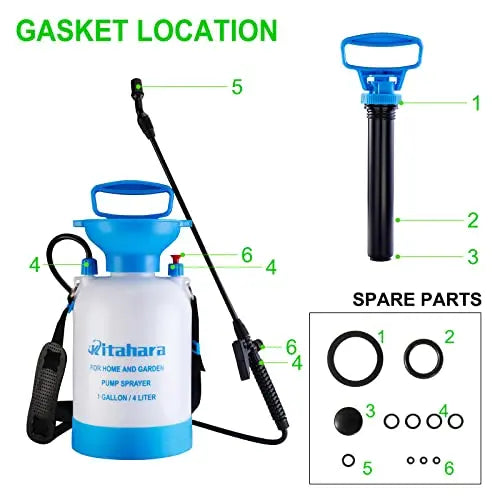 Kitahara 1 Gallon Garden Pump Pressure Sprayer with Pressure Relief Valve, Adjustable Shoulder Strap and Nozzles, for Yard Lawn Weeds Plant Water - 💙 Blu Rose's Garden LLC 💙