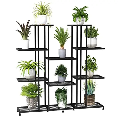 Metal Plant Stand, 9 Tiers Multifunctional Plant Stands for Indoor Plants, Decorative Black Steel Plant Shelf for Indoor Patio Garden Balcony and Yard(9 Tier) - 💙 Blu Rose's Garden LLC 💙