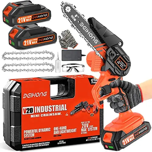 Mini Chainsaw Cordless 6-Inch with 2 Battery, Mini Power Chain Saw with Security Lock, Handheld Small Chainsaw for Tree Trimming Wood Cutting - 💙 Blu Rose's Garden LLC 💙