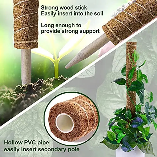 Moss Pole 47.5 Inch, 4 Pack Moss Poles for Climbing Plants, Monstera Coir Totem Pole, 16 Inch Moss Sticks for Indoor Plant Support, Train Pothos Creepers Potted Plants Grow Upwards, with Garden Ties - 💙 Blu Rose's Garden LLC 💙