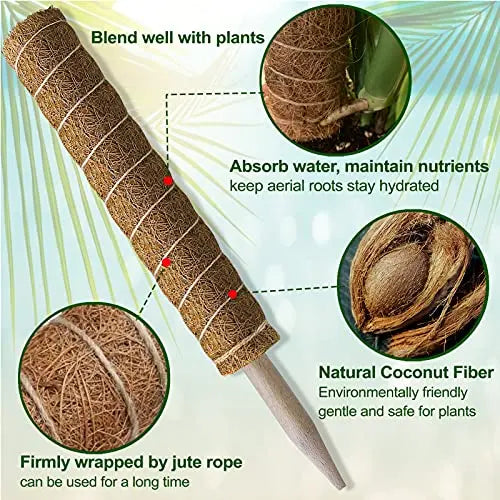 Moss Pole 47.5 Inch, 4 Pack Moss Poles for Climbing Plants, Monstera Coir Totem Pole, 16 Inch Moss Sticks for Indoor Plant Support, Train Pothos Creepers Potted Plants Grow Upwards, with Garden Ties - 💙 Blu Rose's Garden LLC 💙