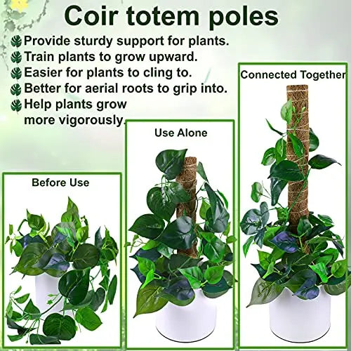 Moss Pole 47.5 Inch, 4 Pack Moss Poles for Climbing Plants, Monstera Coir Totem Pole, 16 Inch Moss Sticks for Indoor Plant Support, Train Pothos Creepers Potted Plants Grow Upwards, with Garden Ties - 💙 Blu Rose's Garden LLC 💙