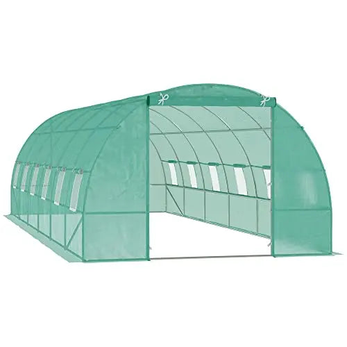 Outsunny 26.2' x 9.8' x 6.6' Outdoor Walk-in Tunnel Greenhouse with Roll-up Windows & Zippered Door, Steel Frame, & PE Cover - 💙 Blu Rose's Garden LLC 💙