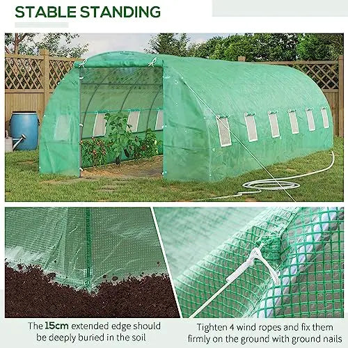 Outsunny 26.2' x 9.8' x 6.6' Outdoor Walk-in Tunnel Greenhouse with Roll-up Windows & Zippered Door, Steel Frame, & PE Cover - 💙 Blu Rose's Garden LLC 💙