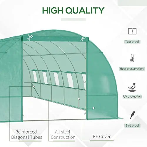 Outsunny 26.2' x 9.8' x 6.6' Outdoor Walk-in Tunnel Greenhouse with Roll-up Windows & Zippered Door, Steel Frame, & PE Cover - 💙 Blu Rose's Garden LLC 💙