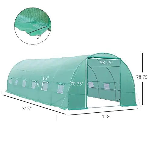 Outsunny 26.2' x 9.8' x 6.6' Outdoor Walk-in Tunnel Greenhouse with Roll-up Windows & Zippered Door, Steel Frame, & PE Cover - 💙 Blu Rose's Garden LLC 💙