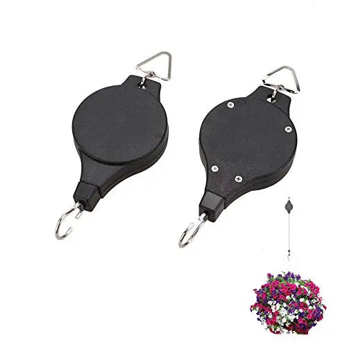 Plant Pulley, Retractable Heavy Duty Easy Reach Pulley Plant Hanging Flower Basket Hook Hanger, for Garden Baskets Pots Indoor Outdoor Decoration -2 Pieces in Black - 💙 Blu Rose's Garden LLC 💙