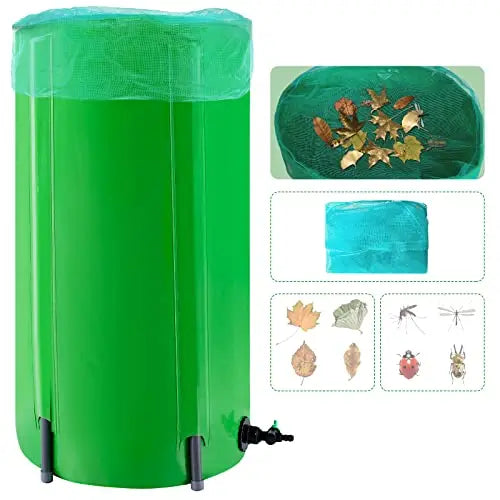 Rainwater Barrels, RIOBOW Collapsible Rain Barrels Rain Water Collection Barrel Rain Water Catching System Water Barrels Water Storage Tank for Garden (100 Gallon Green with Filter) - 💙 Blu Rose's Garden LLC 💙