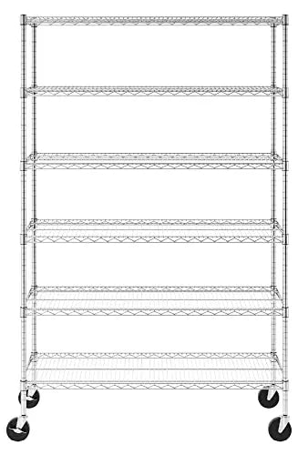 SafeRacks NSF Certified Storage Shelves, Heavy Duty Steel Wire Shelving Unit with Wheels and Adjustable Feet, Used as Pantry Shelf, Garage or Bakers Rack Kitchen Shelving - (18"x48"x72" 6-Tier) - 💙 Blu Rose's Garden LLC 💙