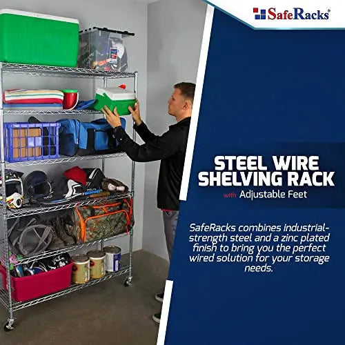 SafeRacks NSF Certified Storage Shelves, Heavy Duty Steel Wire Shelving Unit with Wheels and Adjustable Feet, Used as Pantry Shelf, Garage or Bakers Rack Kitchen Shelving - (18"x48"x72" 6-Tier) - 💙 Blu Rose's Garden LLC 💙