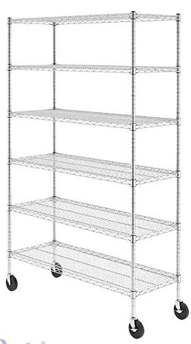 SafeRacks NSF Certified Storage Shelves, Heavy Duty Steel Wire Shelving Unit with Wheels and Adjustable Feet, Used as Pantry Shelf, Garage or Bakers Rack Kitchen Shelving - (18"x48"x72" 6-Tier) - 💙 Blu Rose's Garden LLC 💙