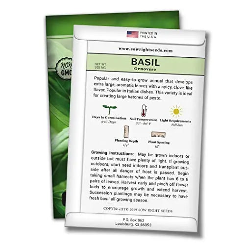 Sow Right Seeds - Italian Herb Garden Seed Collection - Individual Packets of Sweet Basil, Oregano, Parsley, Sage, and Thyme to Plant - Non GMO Heirloom with Instructions for Planting - 💙 Blu Rose's Garden LLC 💙