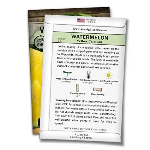 Sow Right Seeds - Yellow Crimson Sweet Watermelon Seed for Planting - Non-GMO Heirloom Packet with Instructions to Plant a Home Vegetable Garden - Great Gardening Gift (1) - 💙 Blu Rose's Garden LLC 💙