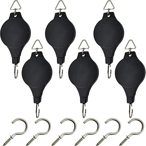 TIHOOD 6PCS Plant Pulley Hanger with 6 PCS Metal Ceiling Plant Hooks, Retractable Plant Hook Pulley, Adjustable Heavy Duty Plant Hanging Pulleys for Garden Baskets & Bird Feeder - 💙 Blu Rose's Garden LLC 💙