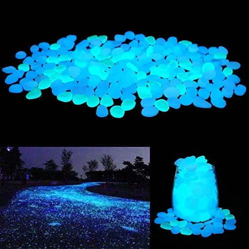 UNIME Glow in The Dark Garden Pebbles Stones Rocks for Yard and Walkways Decor, DIY Decorative Luminous Stones in Blue (200 PCS) - 💙 Blu Rose's Garden LLC 💙