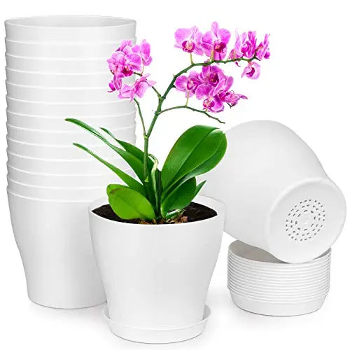 homenote Plant Pots, Set of 15 Plastic Planters with Multiple Drainage Holes and Tray 6 inch Indoor Plant Pot for All Home Garden Flowers Succulents (White) - 💙 Blu Rose's Garden LLC 💙