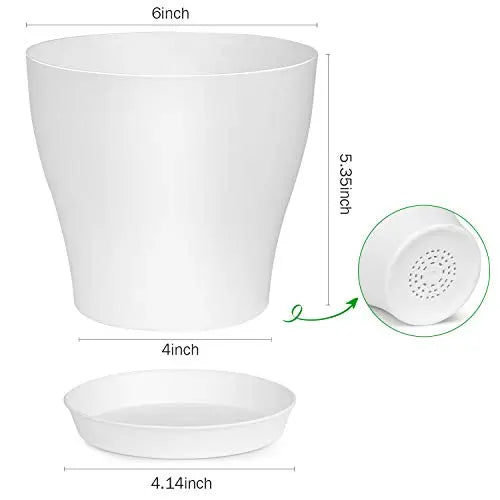 homenote Plant Pots, Set of 15 Plastic Planters with Multiple Drainage Holes and Tray 6 inch Indoor Plant Pot for All Home Garden Flowers Succulents (White) - 💙 Blu Rose's Garden LLC 💙