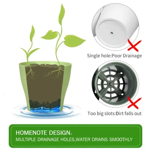 homenote Plant Pots, Set of 15 Plastic Planters with Multiple Drainage Holes and Tray 6 inch Indoor Plant Pot for All Home Garden Flowers Succulents (White) - 💙 Blu Rose's Garden LLC 💙