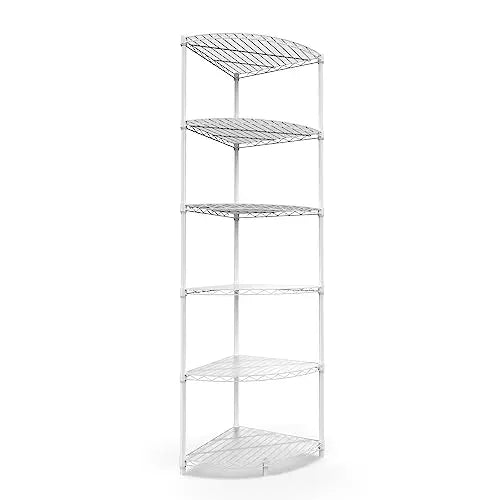 pouseayar 6 Tier NSF Metal Corner Shelf Wire Shelving Unit, 420lbs Capacity, Adjustable, with Leveling Feet and Waterproof Shelf Liners for Garage, Kitchen, and More - 72" H x 18" L x 18" D, White - 💙 Blu Rose's Garden LLC 💙