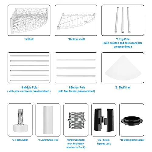 pouseayar 6 Tier NSF Metal Corner Shelf Wire Shelving Unit, 420lbs Capacity, Adjustable, with Leveling Feet and Waterproof Shelf Liners for Garage, Kitchen, and More - 72" H x 18" L x 18" D, White - 💙 Blu Rose's Garden LLC 💙