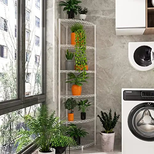 pouseayar 6 Tier NSF Metal Corner Shelf Wire Shelving Unit, 420lbs Capacity, Adjustable, with Leveling Feet and Waterproof Shelf Liners for Garage, Kitchen, and More - 72" H x 18" L x 18" D, White - 💙 Blu Rose's Garden LLC 💙
